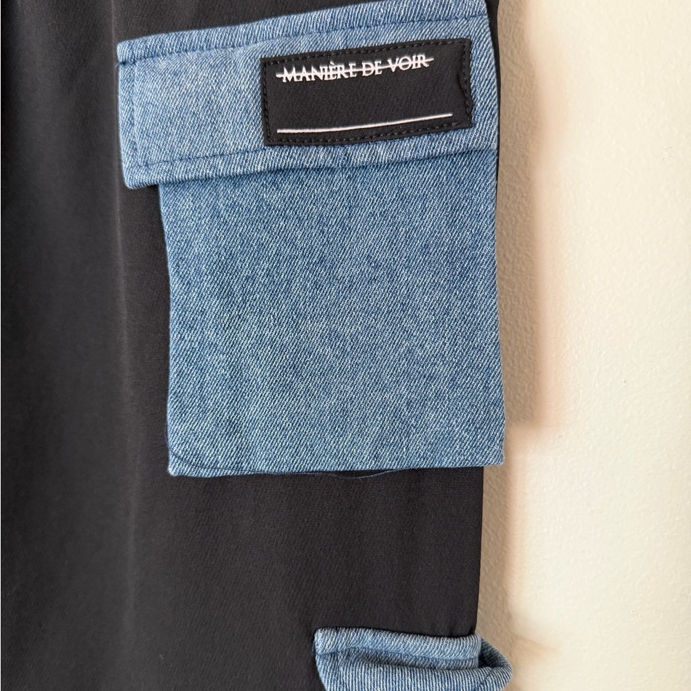 Manière De Voir Cargo Joggers Black Denim Pocket Streetwear Pants Size 14 - Picture 3 of 9